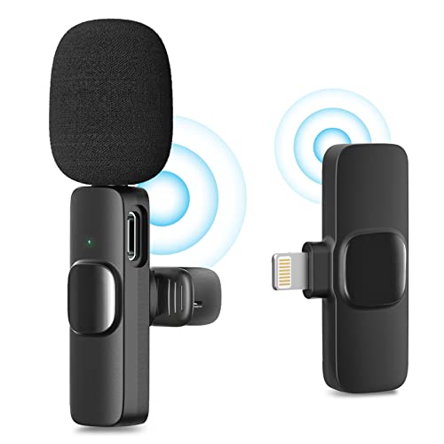 Wireless Lavalier Lapel Microphone for iPhone Mini Mic with Clip Plug-Play Auto Sync Noise-Cancelling Mic for YouTube TikTok Facebook Vlog Interview Recording Without APP/Bluetooth