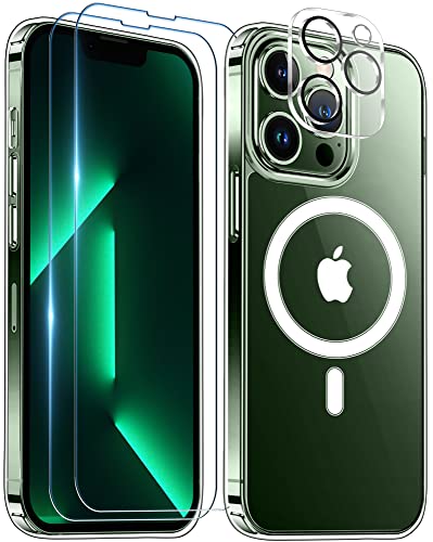 Temdan Magnetic for iPhone 13 Pro Max Case with MagSafe,[Anti-Yellowing][Glass Screen Protector+Camera Lens Protector] Slim Thin Shockproof Phone Case-Clear