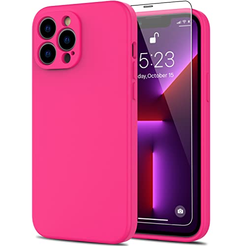 DEENAKIN iPhone 13 Pro Max Case with Screen Protector,Pass 16ft Drop Tested Durable Soft Silicone Gel Rubber Cover,Slim Fit Protective Phone Case for iPhone 13 Pro Max 6.7" Hot Pink
