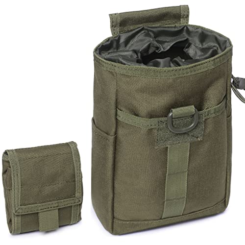 Tactical Molle Dump Pouch Folding Drawstring Magazine Ammo Pouch Military Utility Belt Pouch Waist Bag (Army Green)