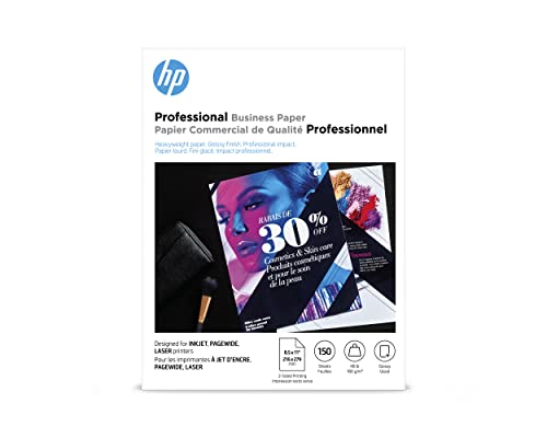 HP Professional Business Paper, Glossy, 8.5x11 in, 48 lb, 150 sheets, works with inkjet, PageWide, laser printers (Q1987A)