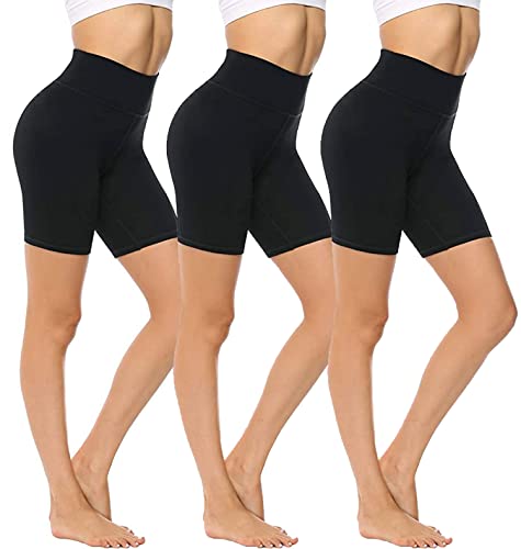 Emprella Slip Shorts 3-Pack Black Bike Shorts Cotton Spandex Stretch Boyshorts For Yoga,Black,Large