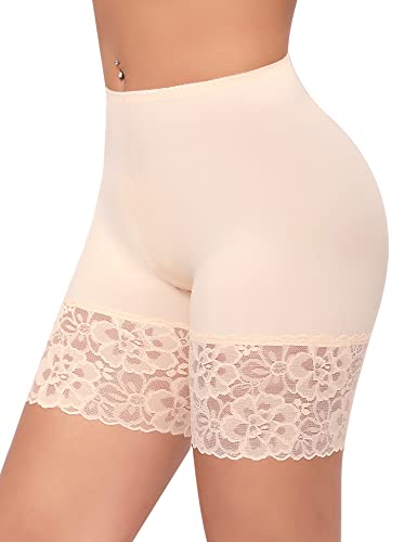 Slip Shorts for Under Dresses Women Anti Chafing Underwear Seamless Boyshorts Panties Lace Under Shorts (#1 Nude,X-Large)