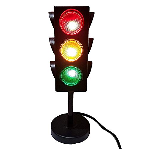 Kicko Traffic Light Lamp with Base - Mini Stop Light Lamp, Blinking - Decoration for Kids Bedrooms or Themed Parties - Toy for Pretend Play (11 Inch)