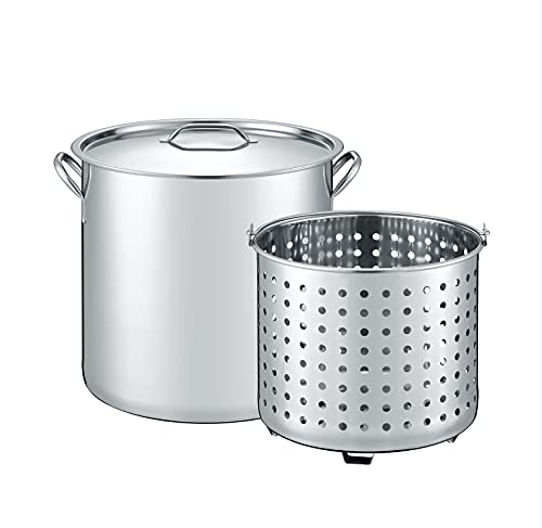 CONCORD 53 QT Stainless Steel Stock Pot w/Basket. Heavy Kettle. Cookware for Boiling