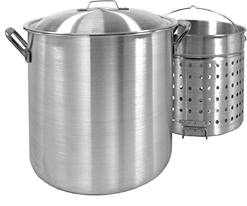 Bayou Classic 1200 120-qt Aluminum Bayou Boiler Features Heavy Duty Riveted Handles Reinforced Aluminum Boiling Basket w/ Helper Handle Perfect For Seafood Boils Crawfish Boils and Peanut Boils