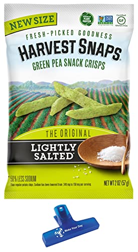 Harvest Snaps Green Pea Snack Crisps, The Original Lightly Salted, 2 Ounce (Pack of 6) - with Make Your Day Bag Clip