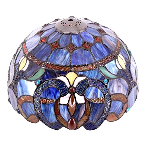 WERFACTORY Tiffany Lamp Shade Replacement 12X6 Inch Blue Purple Cloudy Stained Glass Lampshade Only with Cap fit for Table lamp Pendant Light Ceiling Fixture (Part Not Included) S558 Series