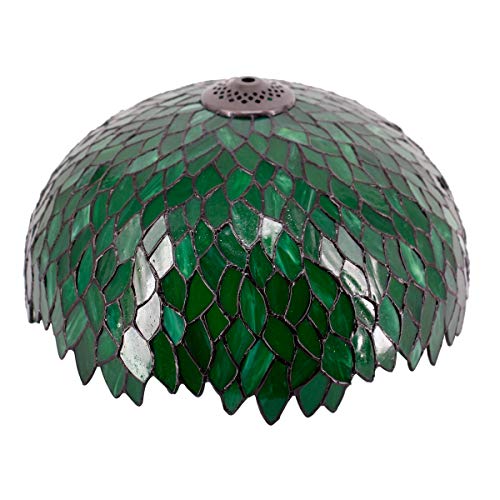 Tiffany Lamp Shade Replacement W16H7 Inch Green Stained Glass Wisteria Lampshade For Table Lamps FLoor Lamp Ceiling Fixture (3 Hooks Inside)Pendant Hanging Light S523 WERFACTORY Home Office Decoration