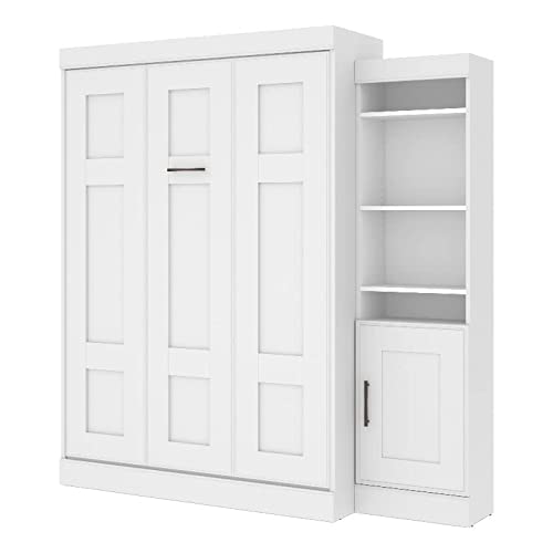 Bestar Edge Full Murphy Bed with Storage Cabinet in White, Space-Saving Wall Bed with Storage for Guest Room