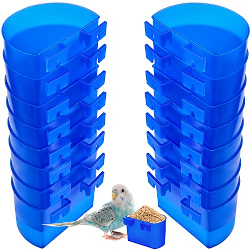 Suclain 30 Pcs Cage Cups Bird Feeders Chicken Water Feeder Bunny Food Bowl Plastic Seed Hanging Feeding Watering Dish Feeders, for Parrot Parakeet Pet Poultry Pigeon, Blue