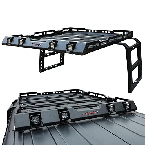 TIOYAR Hard Top Basket Roof Rack w/Ladder & 8 LED Lights Compatible with 2018-2023 Jeep Wrangler JL & JLU Unlimited 2 Doors and 4 Doors
