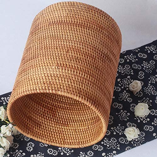 KODENG Handmade Rattan VASE Trash Can, Cylinder Storage, Desktop Trash Can, Rattan Trash Can Storage Basket (20CM)