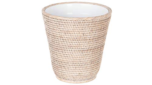 Kouboo La Jolla Rattan Plastic Insert, White-Wash Waste Basket