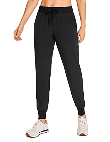 CRZ YOGA Women's Lightweight Workout Joggers 27.5" - Travel Casual Outdoor Running Athletic Track Hiking Pants with Pockets Black Small