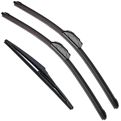 RAINTOK Windshield Wiper Blade Set Replacement for Toyota Rav4 2006-2012 Original Equipment Replacement Front Wiper Blades-24"/17"/12" (Set of 3) U/J Hook