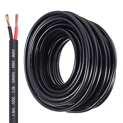 10 Gauge 2 Conductor Electrical Wire 10 AWG Wire Stranded PVC Cord Oxygen-Free Copper Cable 100FT/30.5M for Outdoor Lighting Automotive Battery Solar Panel (10/2AWG-100FT)