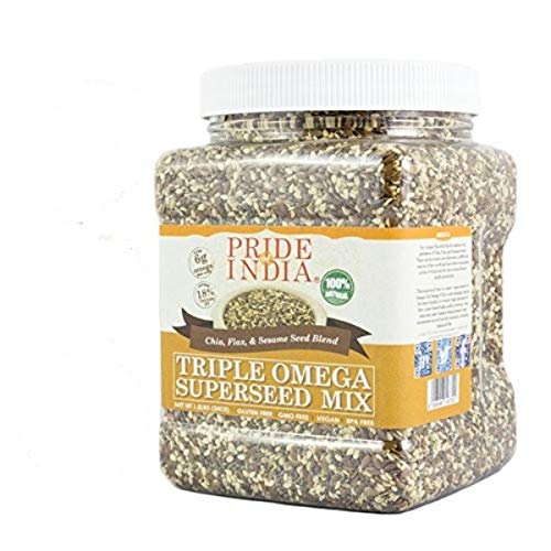 Pride Of India - Triple Omega Superseed Mix - Protein, Fiber, Calcium, Iron, Omega-3, Omega-6, & Thiamin Rich Superfood w/ Chia Flax & Sesame Seeds, 1.4 Pound (22oz) Jar