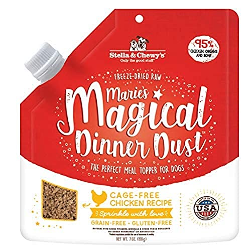 Stella & Chewys Freeze-Dried Raw Marie's Magical Dinner Dust  Protein Rich, Grain Free Dog & Puppy Food Topper  Cage-Free Chicken Recipe  7 oz Bag