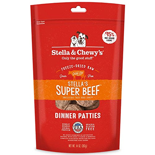 Stella & Chewys Freeze Dried Raw Dinner Patties  Grain Free Dog Food, Protein Rich Stellas Super Beef Recipe  14 oz Bag