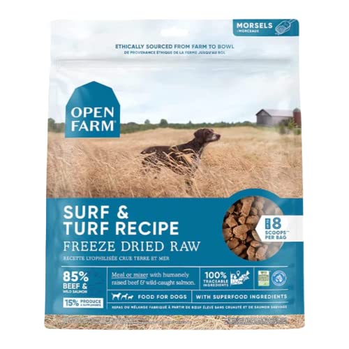 Open Farm Freeze Dried Raw Dog Food, Humanely Raised Meat Recipe with Non-GMO Superfoods and No Artificial Flavors or Preservatives, Surf & Turf Recipe Freeze Dried - 3.5oz