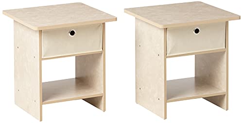 Furinno Dario End Table / Side Table / Night Stand / Bedside Table with Bin Drawer, 2-Pack, Cream Faux Marble/Ivory