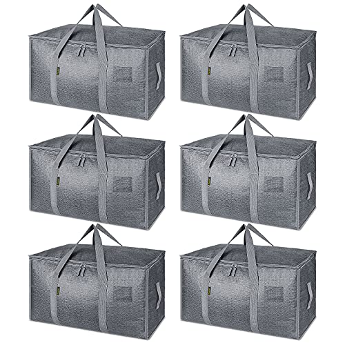 BALEINE 6-Pack Oversized Moving Bags with Reinforced Handles, Heavy-Duty Storage Tote for Clothes, Moving Supplies (Winter Grey, 6-Pack)