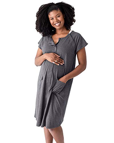 Kindred Bravely Universal Labor and Delivery Gown | 3 In 1 Labor, Delivery, Nursing Gown for Hospital (Grey Heather, XL-XXL)