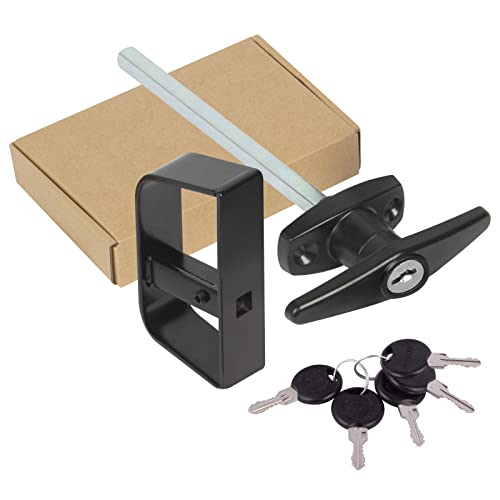 Shed Door Latch T-Handle Lock Kit with 5 Keys,BTEOBFY 5-1/2" Stem Storage Barn Shed Door Hardware Lock Set for Playhouses, Chicken Coops,Camper (Black)