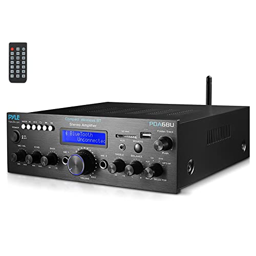 PYLE PDA6BU.7 - Wireless Bluetooth Power Amplifier System - 200W Dual Channel Sound Audio Stereo Receiver w/USB, SD, AUX, MIC in w/Echo, Radio, LCD - Home Theater Entertainment via RCA, Studio Use