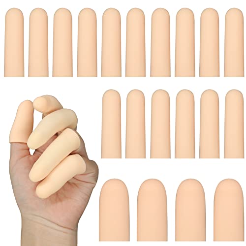 20Pcs Gel Finger Cots Thumb Protector, Silicone Finger Sleeves Cover Protection for Finger Tips, Finger Gloves Caps Finger Protectors for Wounds Hand Eczema, Finger Arthritis, Finger Cracking (Nude)