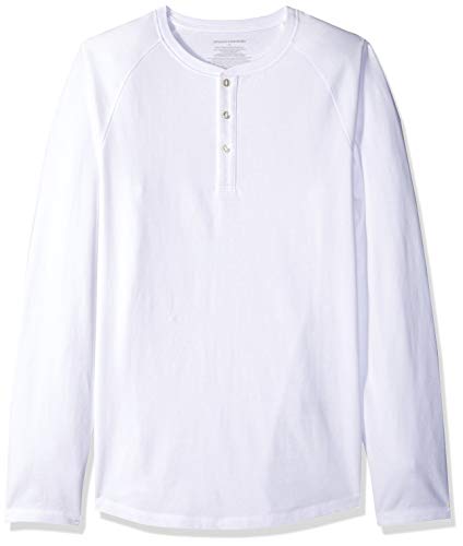 Amazon Essentials Men's Slim-Fit Long-Sleeve Henley Shirt, White, Large