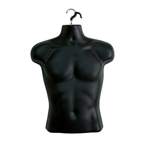 Male Mannequin Torso, Plastic Dress Body Form T-shirt Display Hanging Hollow Back Body S-M Clothing Sizes (Black)