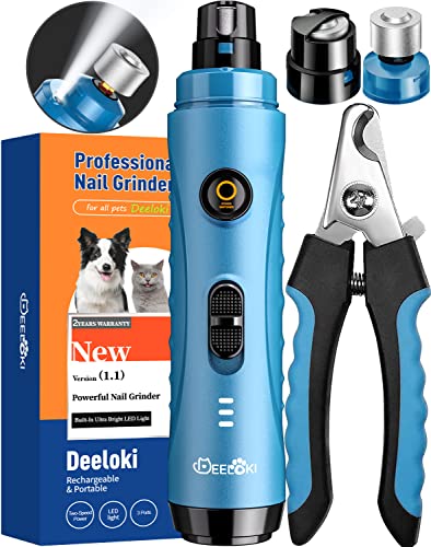 LOPSIC Dog Nail Grinder with LED Light Upgraded 2 Speeds Painless Pet Dog Nail Trimmers and Clipper Super Quiet Best Cat Dog Nail Clipper Kit for Large Small Dogs Pets Cats Breed Paws Quick Grooming