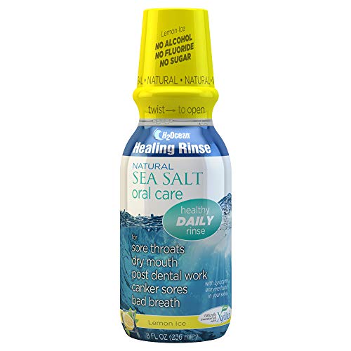 H2Ocean Healing Rinse Mouthwash- Great Tasting Sea Salt & Xylitol Mouth Wash for Fresh Breath & Dry Mouth - Alcohol & Fluoride Free - Lemon Ice 8oz