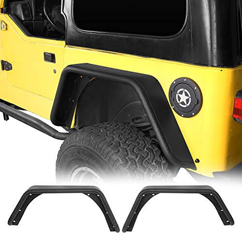 Hooke Road Wrangler TJ 4.3" Wide Rear Fender Flares Steel Tubular Flat Wheel Cover Guards for Jeep Wrangler TJ 1997 1998 1999 2000 2001 2002 2003 2004 2005 2006 (2 PCS)