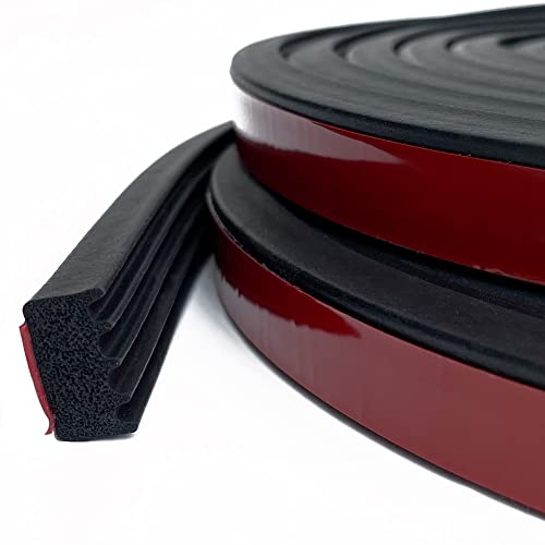 Tintvent Ribbed Foam Rubber Seal with Tape, Self-Adhesive EPDM Foam Rubber Weather Stripping for Boat, Auto, RV, Marine, Garage Doors/Window and More, Black(26Feet)