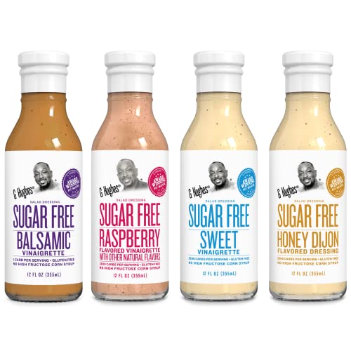 G Hughes Sugar Free, Salad Dressing Bundle - Gluten Free Dressings, Keto-Friendly, Low Carb Dressing, Healthy 12 Oz Bottles (4-Pack Honey Dijon, Sweet, Raspberry, & Balsamic)