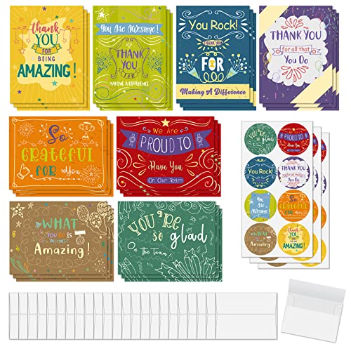 Woanger 24 Set Employee Appreciation Encouragement Cards You Rock Cards Kudos Cards with Envelopes and Stickers for Employees Staff Team Coworkers Teachers