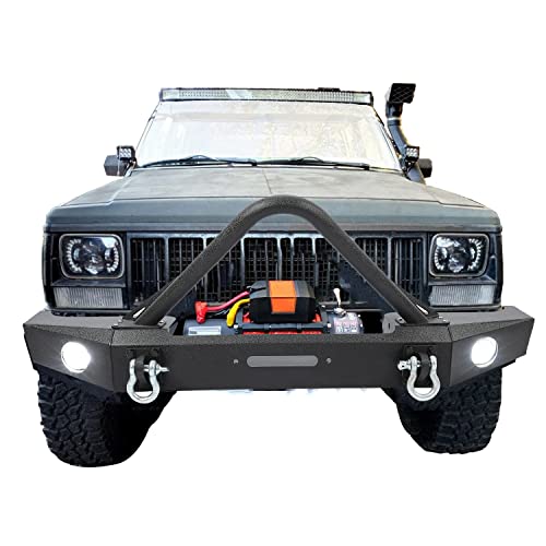 KUAFU Front Bumper Compatible with 1984-2001 Jeep Cherokee XJ Jeep Comanche MJ with Fog Lights & Winch Plate