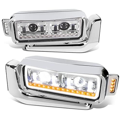 Auto Dynasty Dual LED DRL Projector Headlights Assembly Compatible with Peterbilt 359 379 389 1981-2021, Driver and Passenger Side, Chrome Housing
