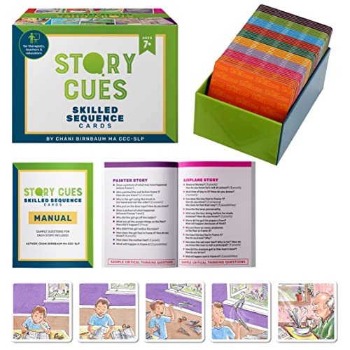 SkillEase Story Cues Skilled Sequencing Cards, Speech Therapy Materials, Social Skills Autism Game, Storytelling Cards, for Wh Questions and Articulation, Sentence Building and Picture Cards