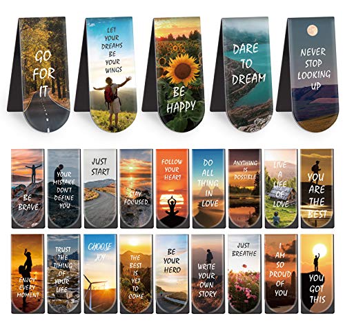 Magnetic Bookmarks,46PCS Inspirational Slogan Nature Scenery Pattern Bookmarks, Encourage Yourself Book Mark for Book Lovers,Women, Man, Kids,Gift, Tudents, Teachers, School, Home(2.4 x 1 inch)