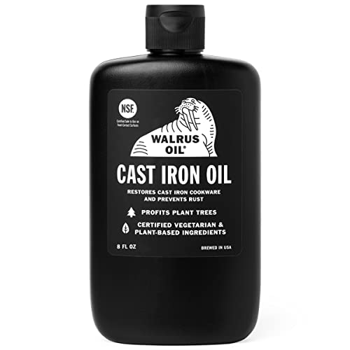 WALRUS OIL - Cast Iron Oil, for Restoring, Seasoning, and Maintaining Cast Iron Cookware. 100% Vegan, 8 oz Bottle