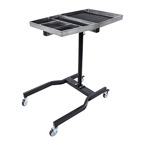 BISupply Adjustable Work Table Rolling Tool Tray - Expanding Automotive Tool Carts on Wheels for Mechanics and Builders
