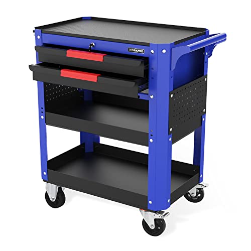 WORKPRO 28 Rolling Tool Cart, Premium2-Drawer Utility Cart, Heavy Duty Industrial Storage Organizer Mechanic Service Cart with Wheels and Locking System, 400 lbs Load