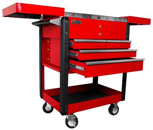 Homak Professional Series 4-Drawer Slide-Top Utility Service Cart, Red, 35 Inches