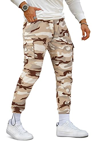 GINGTTO Men's Convertible Outdoor Hiking Pants Slim Fit Tactical Pants for Men Stretch Joggers Golf Travel Pants Camo Khaki 32