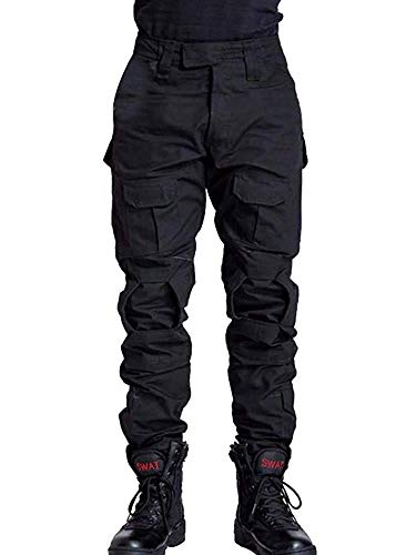 TRGPSG Men's Tactical Pants, Camo Hiking Pants, Military Ripstop Cargo Pants, Multi-Pocket Casual Work Pants WG3F Black 34