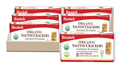 Suzie's, Organic Saltines Crackers, Rosemary Sesame, Healthy Gourmet Baked Snack Goodies for Adults & Children - 6 Pack, 8.8oz Each